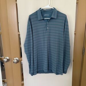 Nike Golf Men’s Medium Grey Blue Stripe Long Sleeve Polo